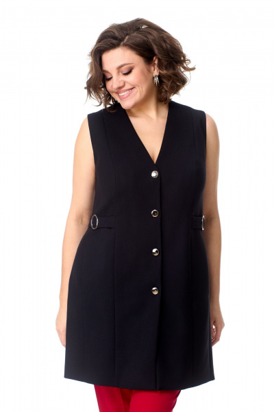 Жилет классический удлиненный с V-образным вырезом и пуговицami AMUARt 1002 черный - фото 3