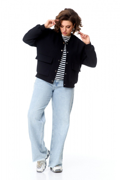 Бомбер черный оверсайз с комфортной посадкой и текстильной отделкой AMUARt 1004 черный - фото 9