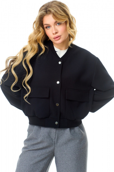 Бомбер черный оверсайз с комфортной посадкой и текстильной отделкой AMUARt 1004 черный - фото 1