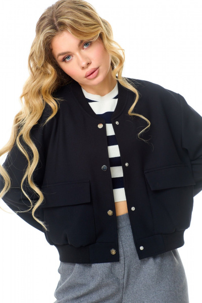 Бомбер черный оверсайз с комфортной посадкой и текстильной отделкой AMUARt 1004 черный - фото 3