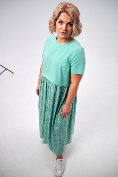 Платье макси из двух видов ткани с карманами AMUARt 1007 мята - фото 10