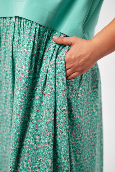 Платье макси из двух видов ткани с карманами AMUARt 1007 мята - фото 8