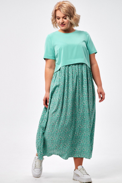 Платье макси из двух видов ткани с карманами AMUARt 1007 мята - фото 4