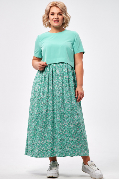 Платье макси из двух видов ткани с карманами AMUARt 1007 мята - фото 3