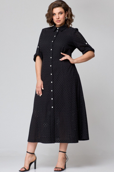 Платье из хлопка с отрезным лифом и карманами AMUARt 1010 черный - фото 18