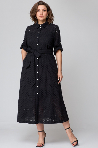 Платье из хлопка с отрезным лифом и карманами AMUARt 1010 черный - фото 6