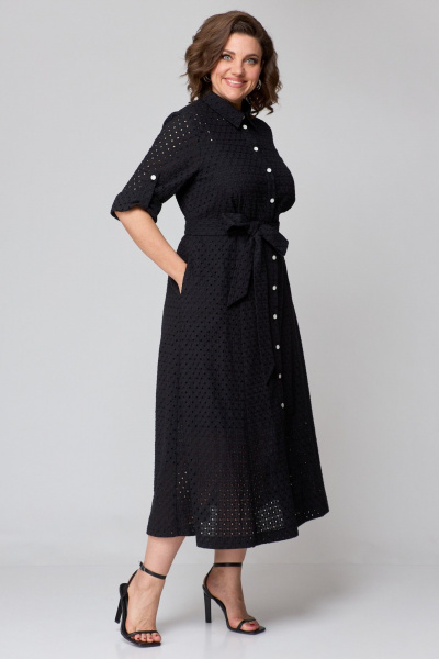 Платье из хлопка с отрезным лифом и карманами AMUARt 1010 черный - фото 5