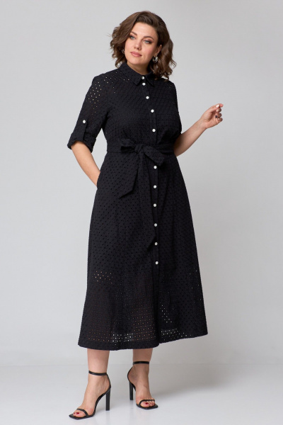 Платье из хлопка с отрезным лифом и карманами AMUARt 1010 черный - фото 1