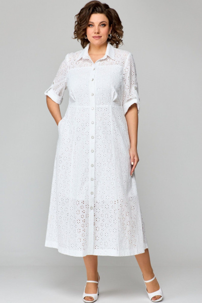 Платье из хлопка с кокетками и карманами AMUARt 1010-1 белый - фото 21