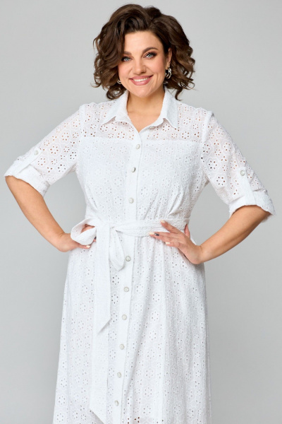 Платье из хлопка с кокетками и карманами AMUARt 1010-1 белый - фото 14