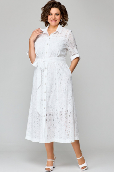 Платье из хлопка с кокетками и карманами AMUARt 1010-1 белый - фото 6