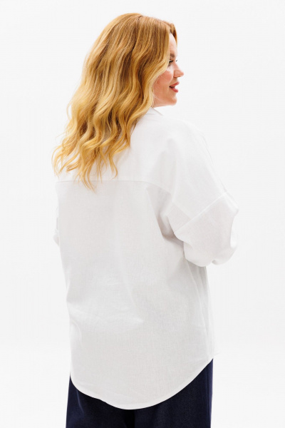 Льняная белая рубашка оверсайз с длинным рукавом и декоративным принтом Michel chic 784 молочный - фото 7