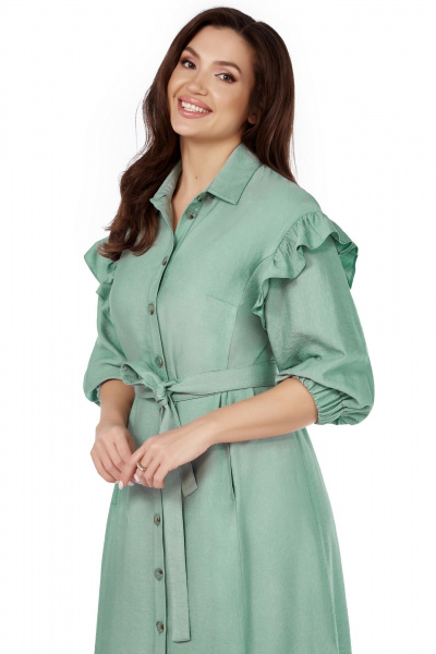 Платье-халат из вискозы с рельефами и широким рукавом ¾ LaKona 11594 ментол - фото 2