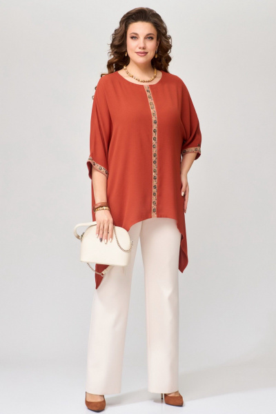 Брюки, туника Fita 1601 бежевый+терракот - фото 5