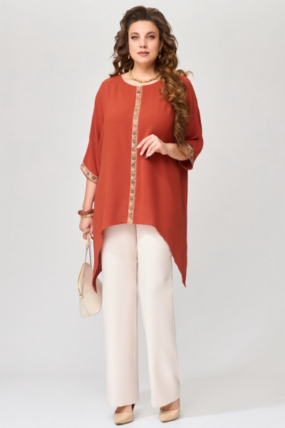 Брюки, туника Fita 1601 бежевый+терракот - фото 4