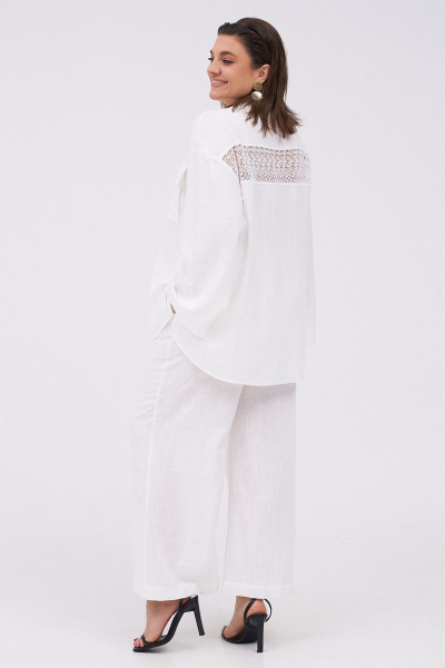 Льняной комплект: рубашка с накладными карманами и брюки KaVaRi 8023.1 белый - фото 6
