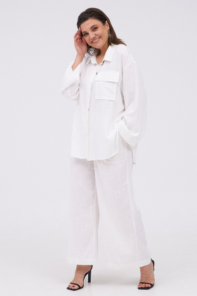 Льняной комплект: рубашка с накладными карманами и брюки KaVaRi 8023.1 белый - фото 5