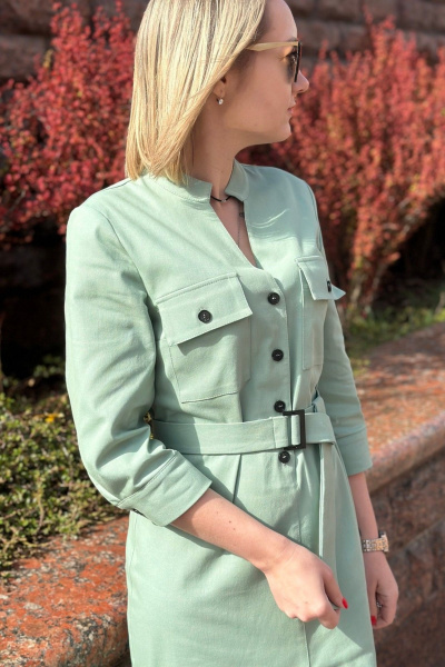 Рубашечное платье с поясом и застежкой на пуговицы S.O.L O Me М-734 мятный - фото 2