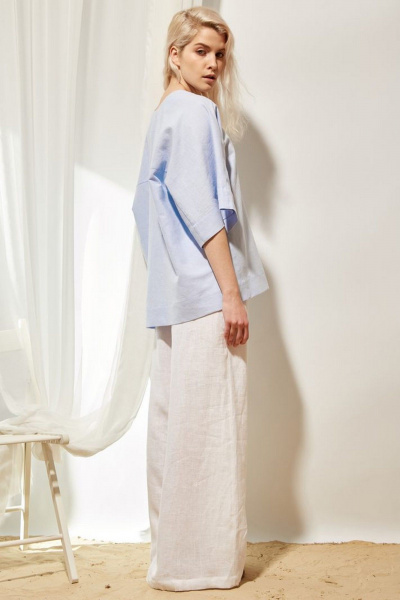 Голубая льняная рубашка в стиле оверсайз с разрезами PINA 20813 голубой - фото 3