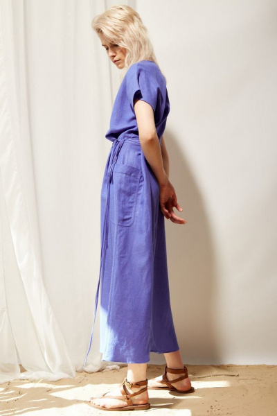Платье oversize из льняной ткани с накладным карманом PINA 50382 кобальт - фото 6