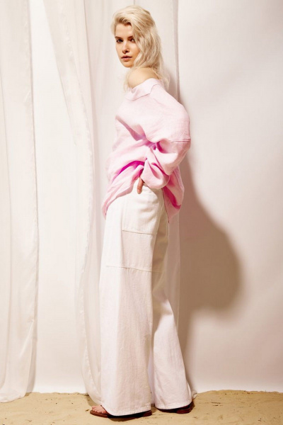 Розовая льняная рубашка свободного кроя с лодочными вырезами PINA 20789 розовый - фото 11