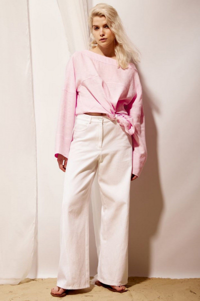 Розовая льняная рубашка свободного кроя с лодочными вырезами PINA 20789 розовый - фото 8