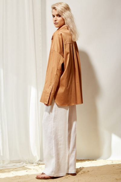 Карамельная oversize рубашка из хлопка с разрезами PINA 20844 карамельный - фото 4