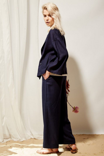 Синий льняной жакет прямого силуэта на каждый день PINA 10483 тёмно-синий - фото 4