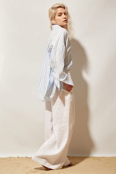 Палаццо из льна с высокой посадкой и карманами PINA 40159 белый - фото 4