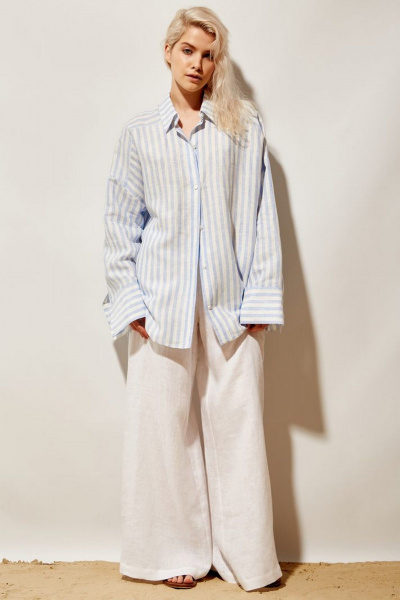 Палаццо из льна с высокой посадкой и карманами PINA 40159 белый - фото 1