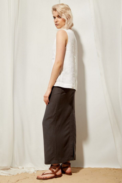 Юбка летняя из льна в стиле casual PINA 3828 тёмно-серый - фото 4