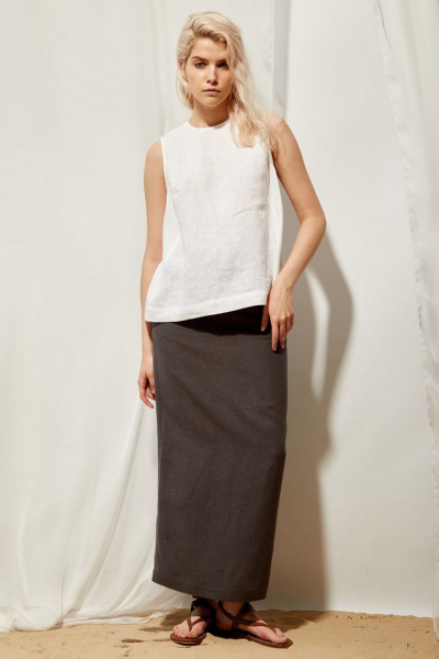 Юбка летняя из льна в стиле casual PINA 3828 тёмно-серый - фото 1