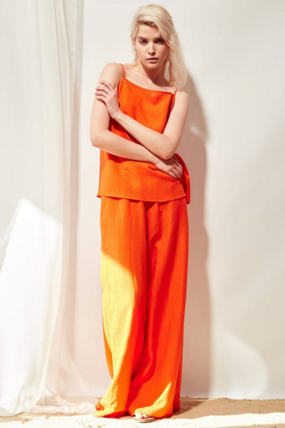 Оранжевый топ из льна на тонких бретелях лето PINA 20842 оранжевый - фото 1