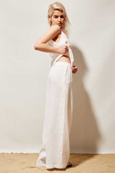 Летний топ из льняной ткани на тонких бретелях PINA 20842 белый - фото 5
