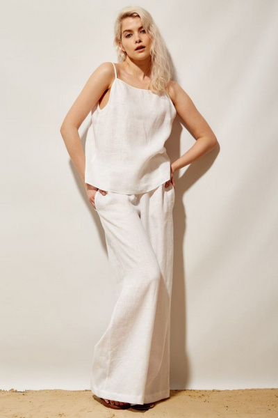 Летний топ из льняной ткани на тонких бретелях PINA 20842 белый - фото 3