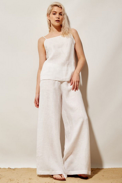 Летний топ из льняной ткани на тонких бретелях PINA 20842 белый - фото 1