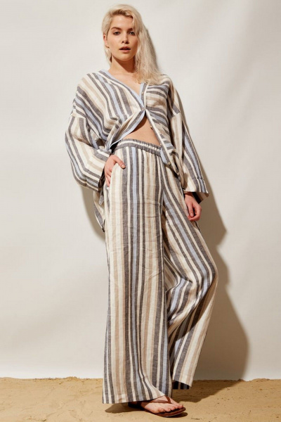 Палаццо из льна с полосатым принтом и высокой посадкой PINA 40160 полоска - фото 2