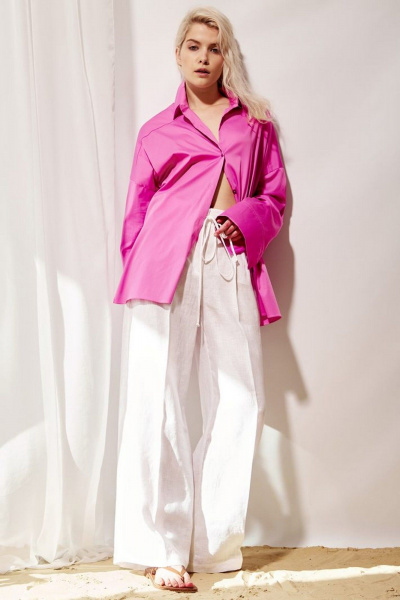 Фиолетовая oversize рубашка из хлопка с разрезами PINA 20844 фиалковый - фото 2