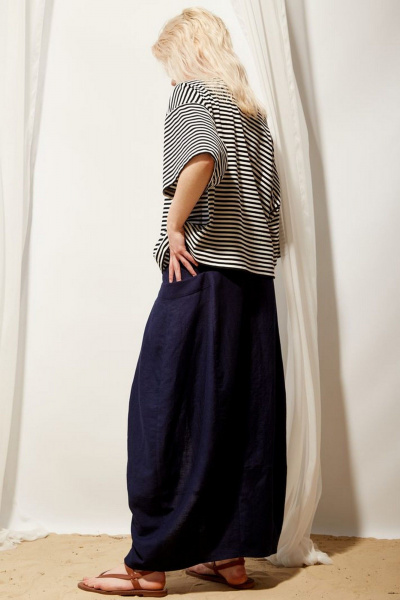 Юбка бутон из мягкого льна с разрезом и карманами PINA 3831 тёмно-синий - фото 3