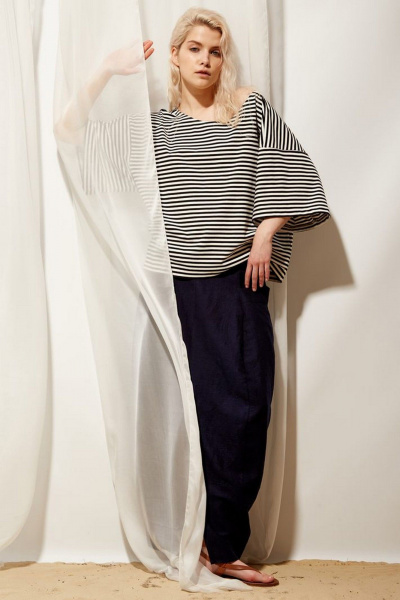 Юбка бутон из мягкого льна с разрезом и карманами PINA 3831 тёмно-синий - фото 2