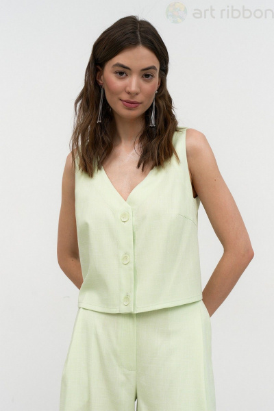 Летний жилет из хлопка с вышивкой и V-образным вырезом Art Ribbon M1019J_1 - фото 1