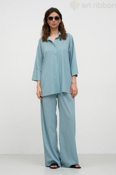 Летний костюм из свободных брюк и рубашки из вискозы Art Ribbon M1034 - фото 2