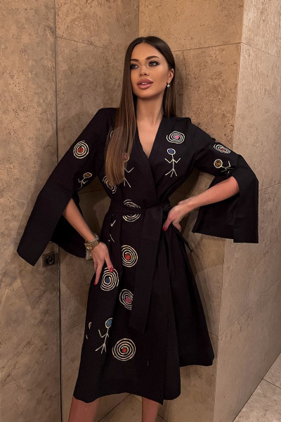 Платье-кимоно с ручной росписью, миди длина Pavlova 165 - фото 3