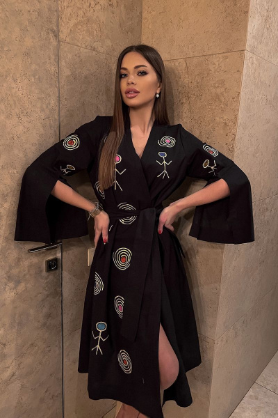 Платье-кимоно с ручной росписью, миди длина Pavlova 165 - фото 4