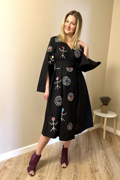 Платье-кимоно с ручной росписью, миди длина Pavlova 165 - фото 5
