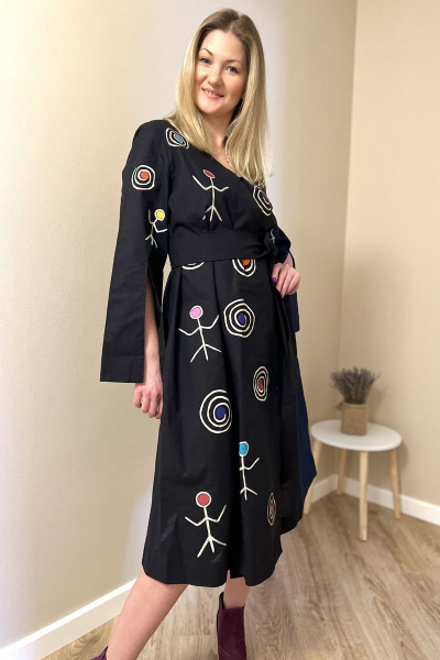 Платье-кимоно с ручной росписью, миди длина Pavlova 165 - фото 8