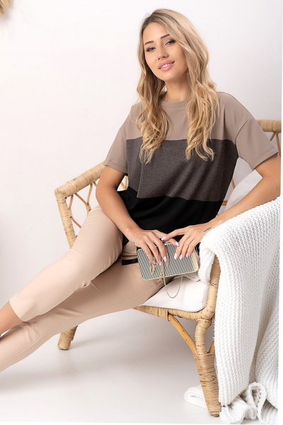 Блуза из польского трикотажа с регланом и тесьмой Nika.PL 0302401 темно-коричневый - фото 2