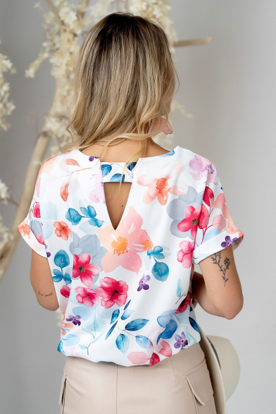 Блуза свободного силуэта с укороченными рукавами Nika.PL 0326 кветки - фото 2