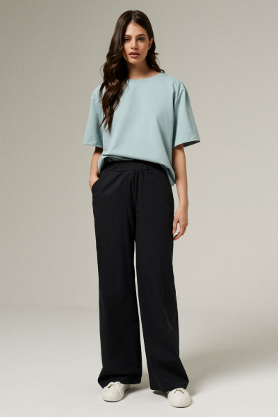 Черные хлопковые брюки прямого силуэта Панда 169160w черный - фото 1