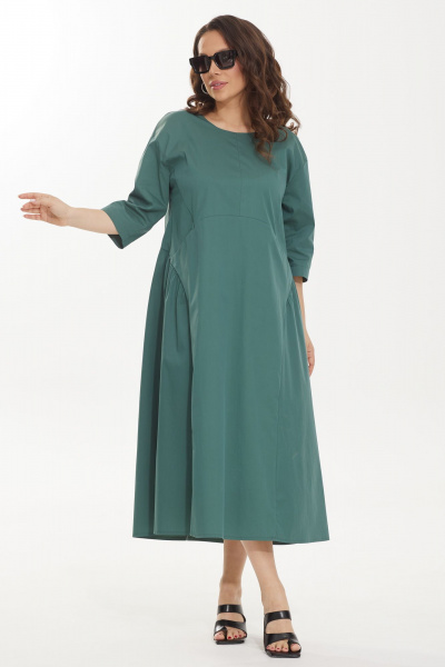 Зеленое платье свободного кроя с карманами и втачным рукавом Магия моды 2440 зеленый - фото 4
